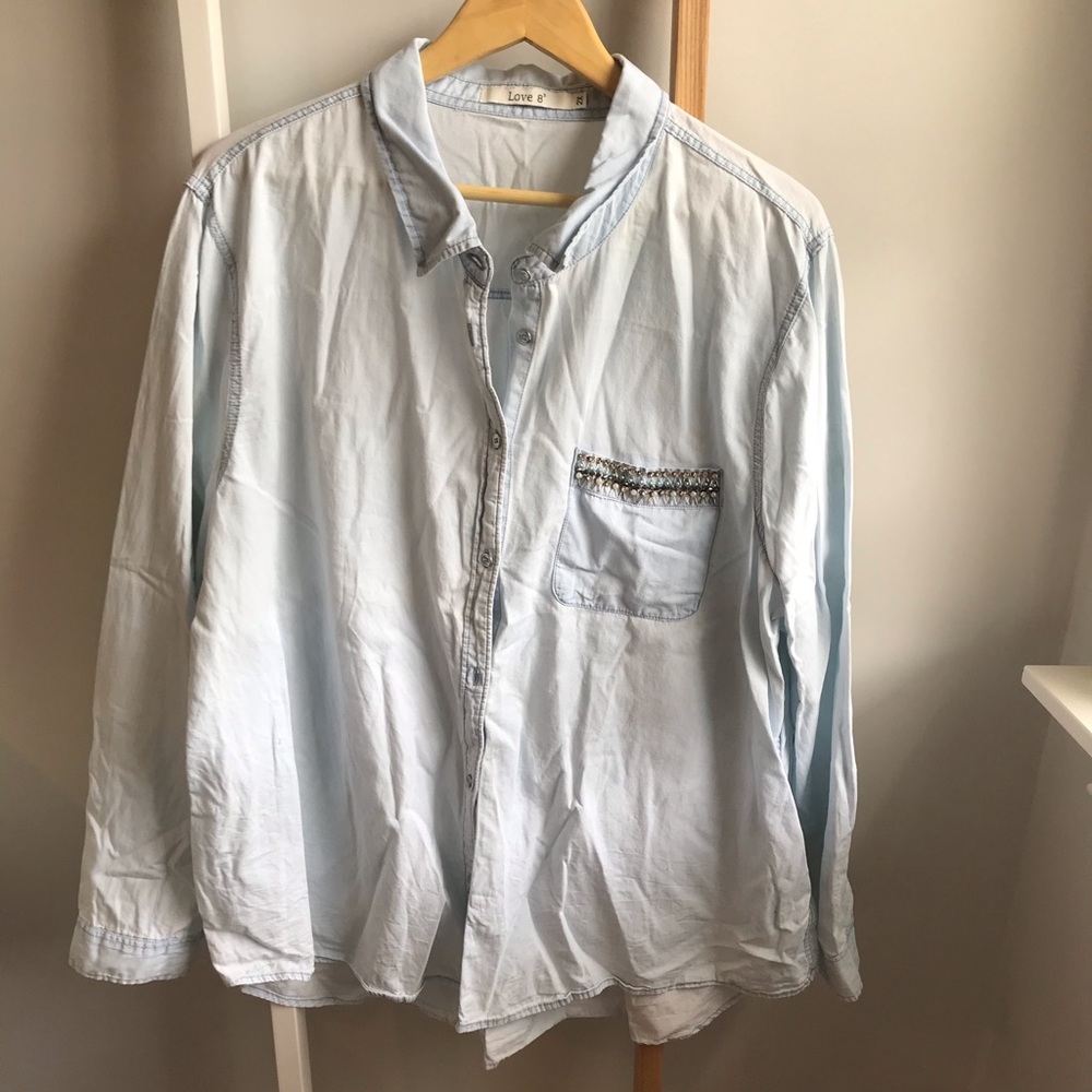 Chambray Button Down With Jeweled Pocket - image 1